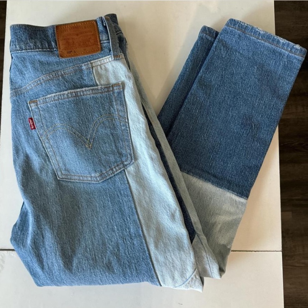 501 Levi’s Multi Tone Denim Patchwork Cropped Jea… - image 3